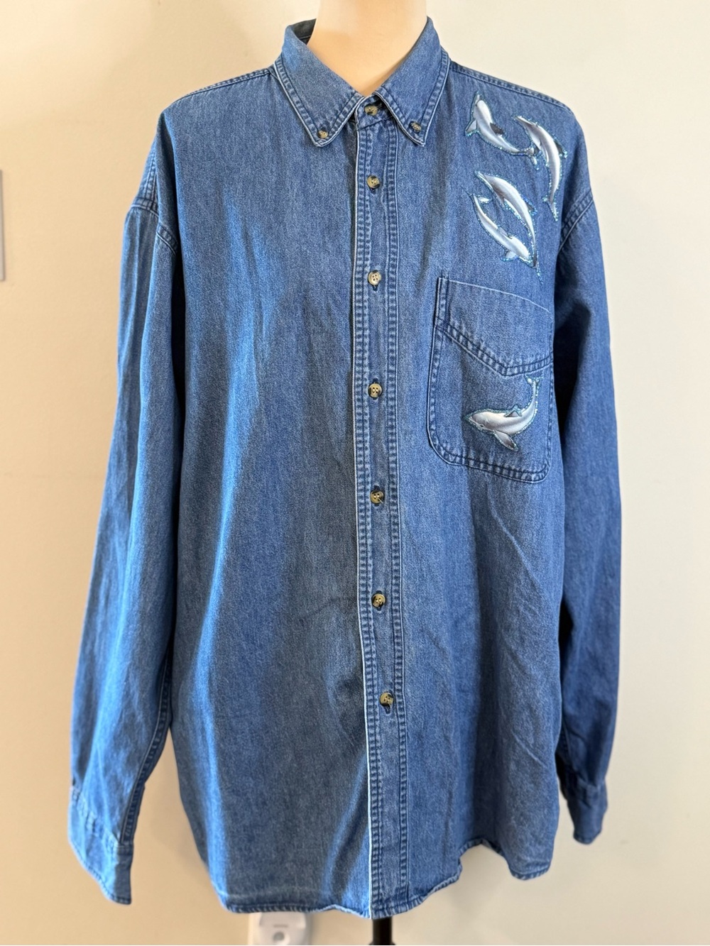 Danare Denim dolphin long sleeve button up jeans shirt SZ LG